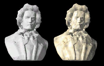 IM VERGLEICH: die alte 3D-Engine mit Flat Shading und die neue Version mit Gouraud Shading