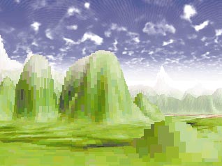 WEISS-BLAUER HIMMEL, grüne Landschaft, schneebedeckte Gipfel – mit Voxelspace zur PC-Idylle