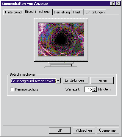 DEN AKTIVEN BILDSCHIRMSCHONER legen Sie in der Systemsteuerung im Menüpunkt Anzeige fest.