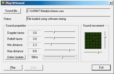 MIT DEM BEISPIELPROGRAMM drehen Sie an den Parametern, um Sound aus allen Richtungen zu hören.