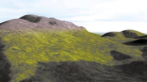 IN UNSEREM LANDSCHAFTSRENDERER steuern Sie mit den Cursortasten die Kamera.