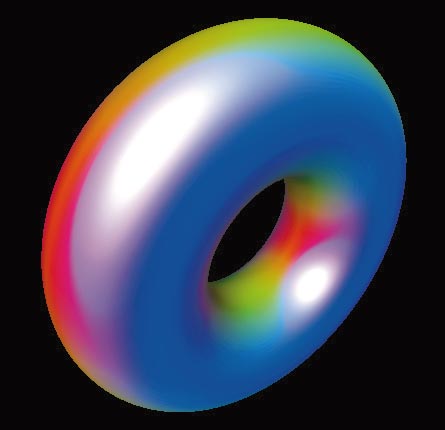 DIE BELEUCHTUNG UND FARBE dieses Torus wurde von einem Vertex-Programm berechnet.