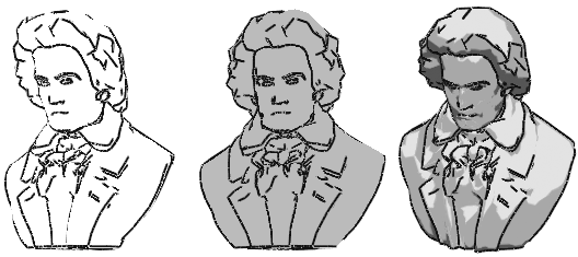 BEETHOVEN mit den drei Rendering-Optionen unseres Beispielprogramms