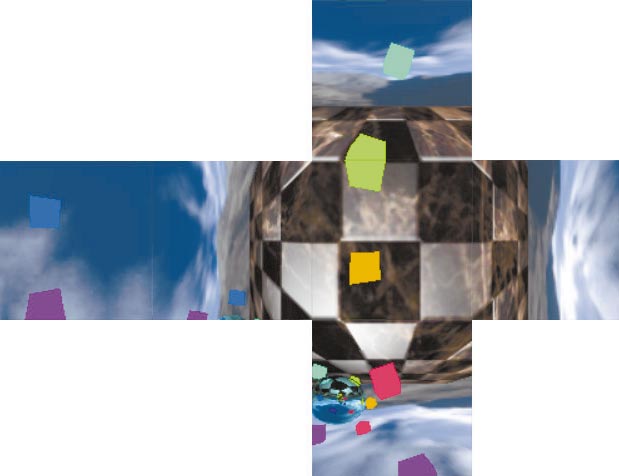 DIE CUBE ENVIRONMENT MAP besteht aus sechs Einzeltexturen.