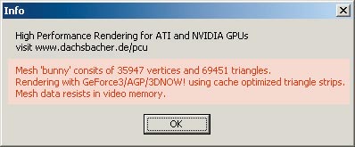 DIESE DIALOG-BOX des Beispielprogramms gibt Auskunft über den Renderer, die Daten und deren Lage im Speicher.
