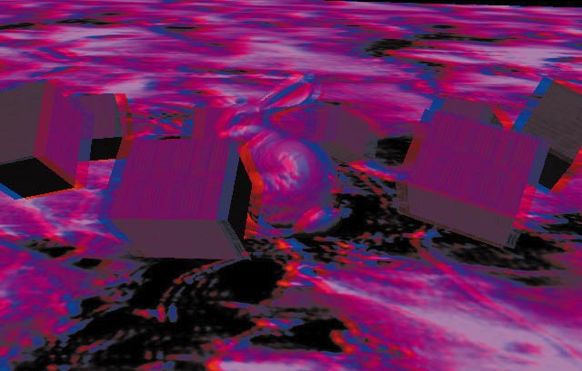 Räumlich sehen: Unser Beispielprogramm rendert Rot-Blau-Stereo-Bildpaare. Diesen Effekt betrachten Sie mit einer Brille mit gefärbten Gläsern.