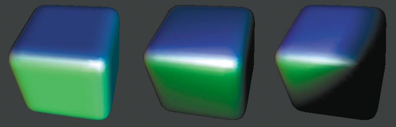 Beleuchtet: Unser Beispielprogramm zeigt den Würfel, den gleich drei Typen von Lichtquellen anstrahlen: Directional, Point mit Attenuation und Spot Light.