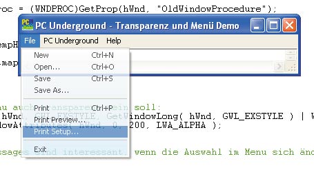 Bunt: Unser Beispielprogramm zeigt transparente Pull-down-Menüs mit Windows Hooks.